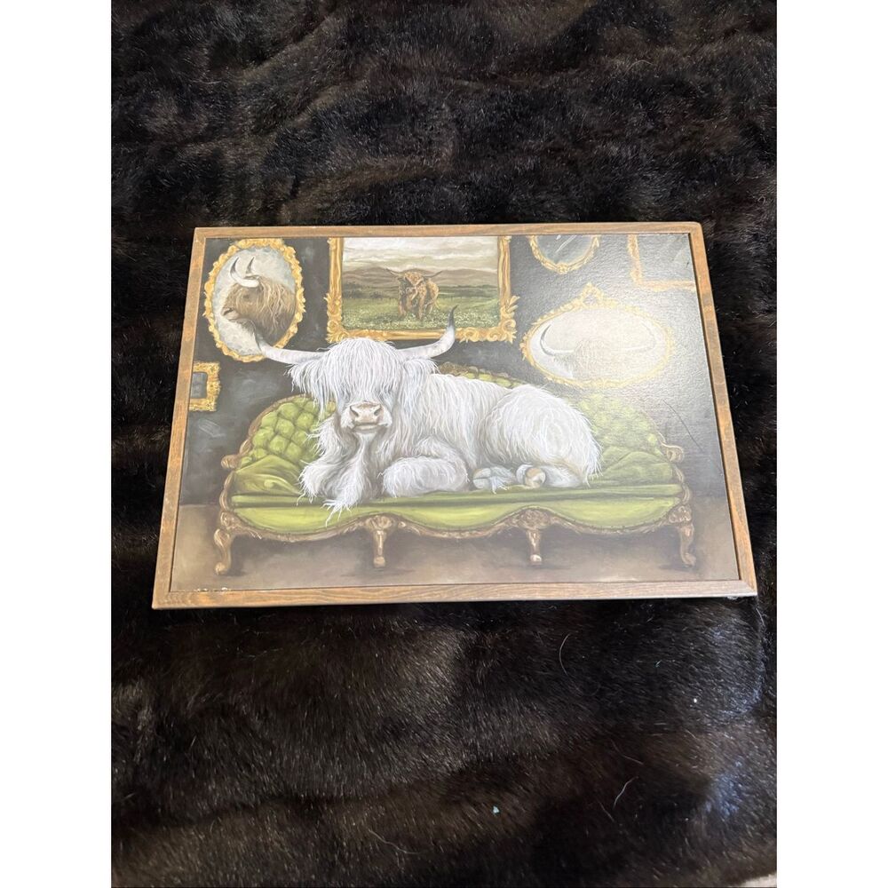 Haymish Printed Canvas Highland cow furry on sofa 12x9 art